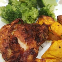 Air Fryer Chicken Thighs and Sweet Potato